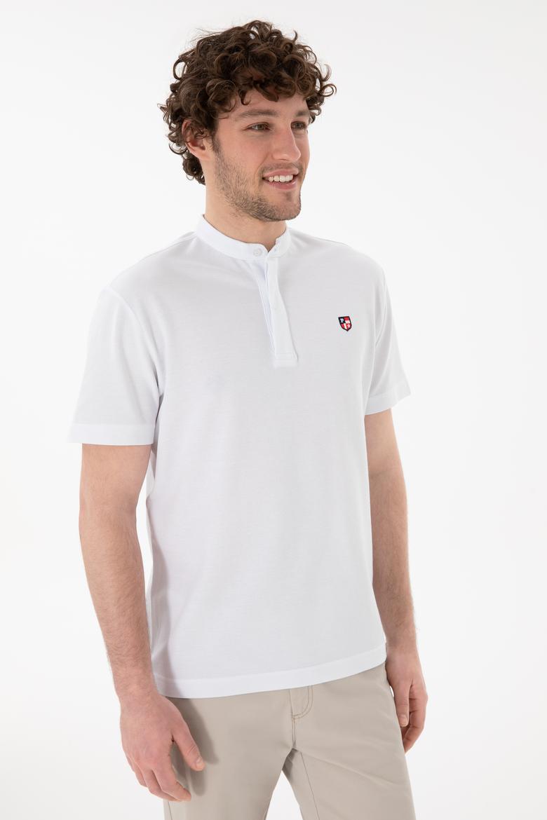 Erkek Regular Fit Hakim Yaka Beyaz Basic Tişört - 50305914001