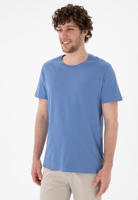 Erkek Regular Fit Bisiklet Yaka Koyu Mavi Basic Tişört - 50305924148