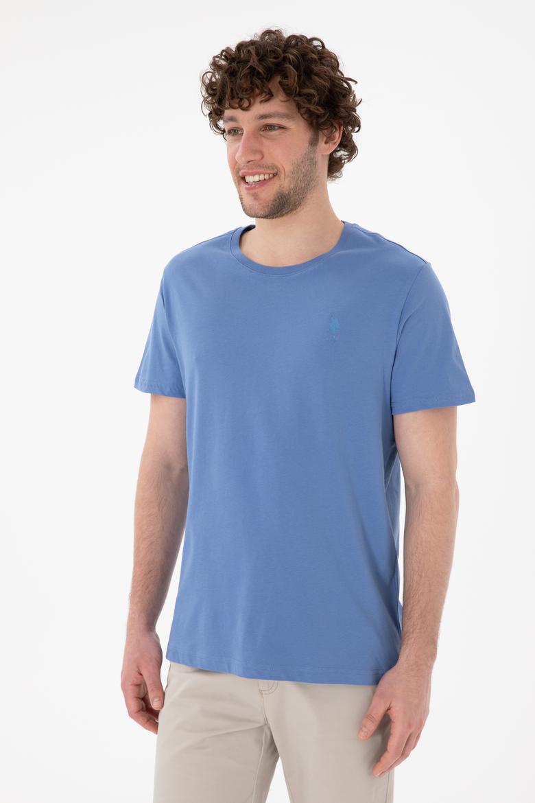 Erkek Regular Fit Bisiklet Yaka Koyu Mavi Basic Tişört - 50305924148