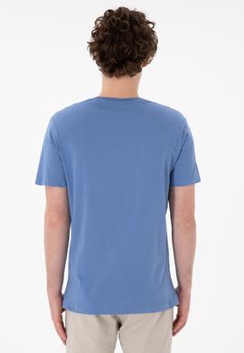 Erkek Regular Fit Bisiklet Yaka Koyu Mavi Basic Tişört - 50305924148