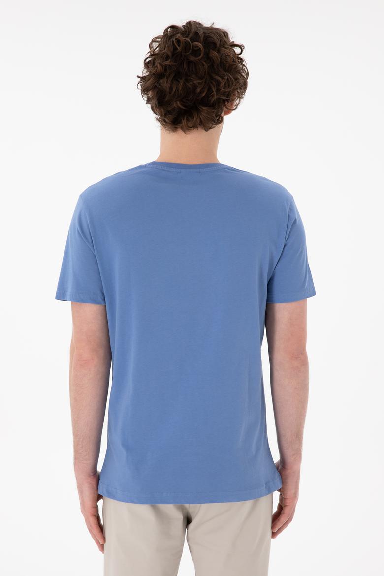 Erkek Regular Fit Bisiklet Yaka Koyu Mavi Basic Tişört - 50305924148