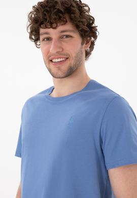 Erkek Regular Fit Bisiklet Yaka Koyu Mavi Basic Tişört - 50305924148