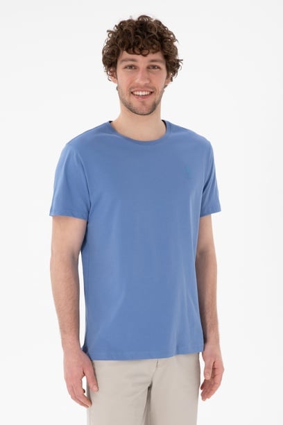 Erkek Regular Fit Bisiklet Yaka Koyu Mavi Basic Tişört