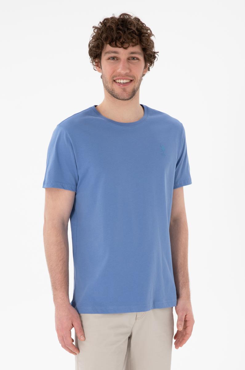 Erkek Regular Fit Bisiklet Yaka Koyu Mavi Basic Tişört