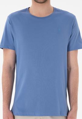 Erkek Regular Fit Bisiklet Yaka Koyu Mavi Basic Tişört - 50305924148