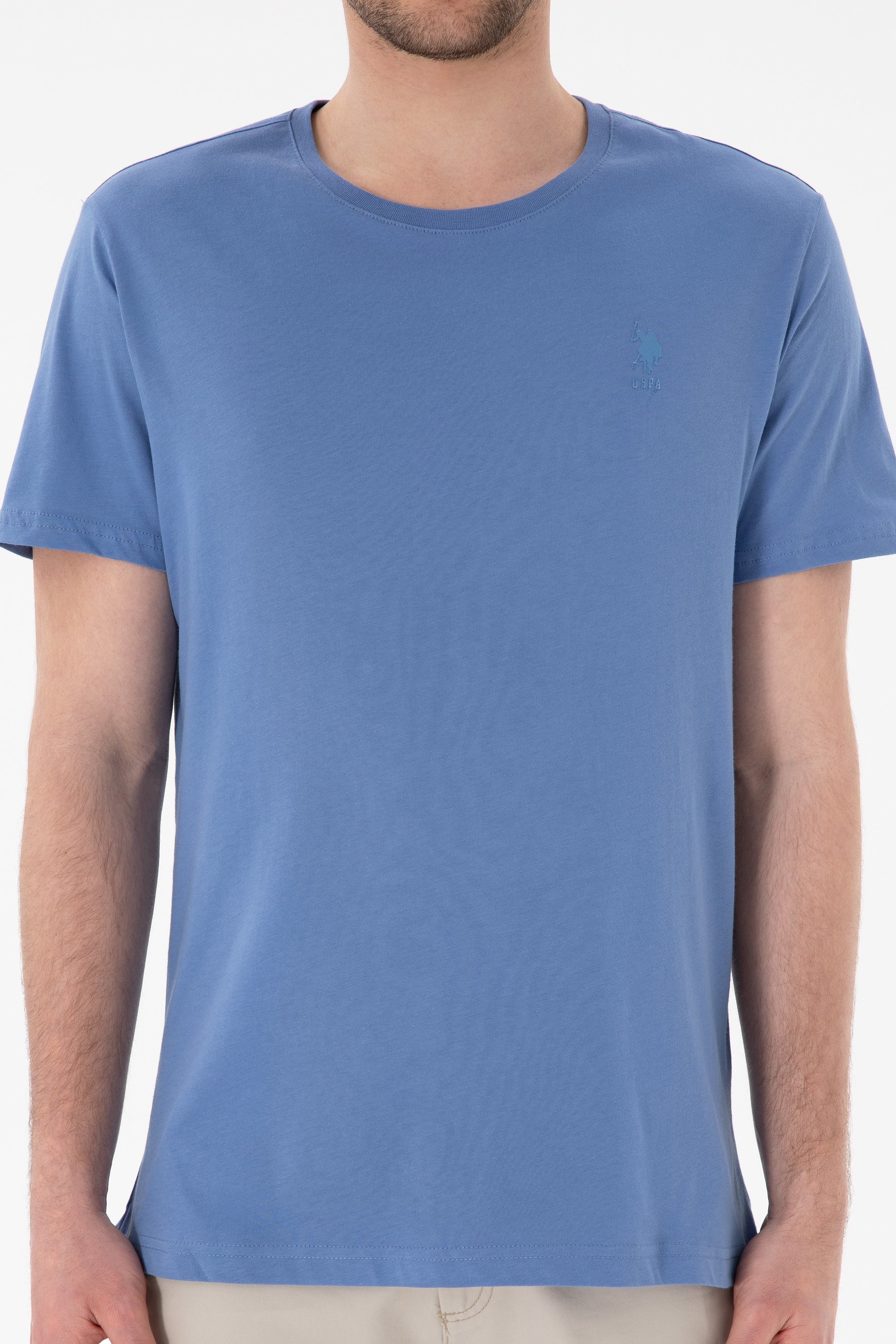 Erkek Regular Fit Bisiklet Yaka Koyu Mavi Basic Tişört - Image 7