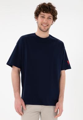 Erkek Oversize Fit Bisiklet Yaka Lacivert Tişört - 50305859020