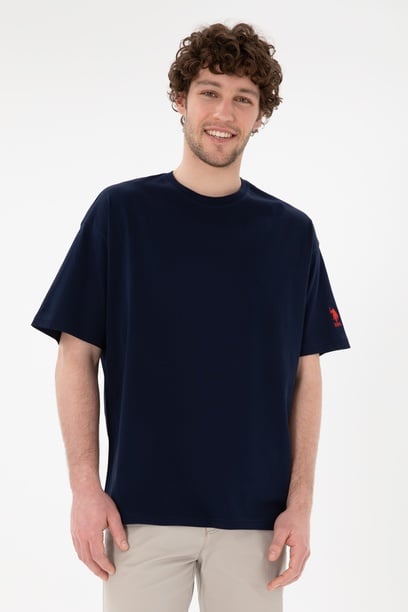 Erkek Oversize Fit Bisiklet Yaka Lacivert Tişört