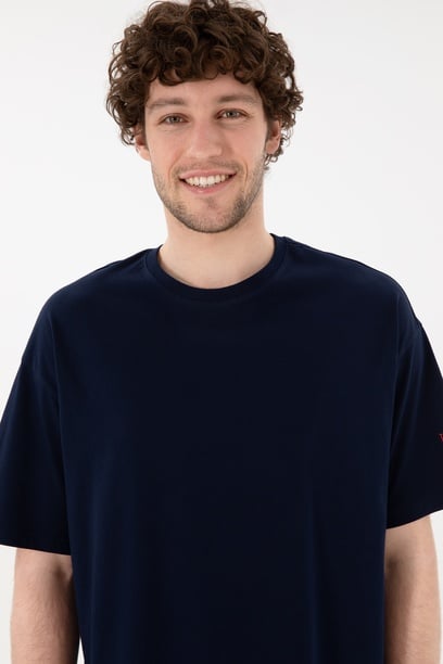 Erkek Oversize Fit Bisiklet Yaka Lacivert Tişört