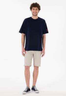 Erkek Oversize Fit Bisiklet Yaka Lacivert Tişört - 50305859020