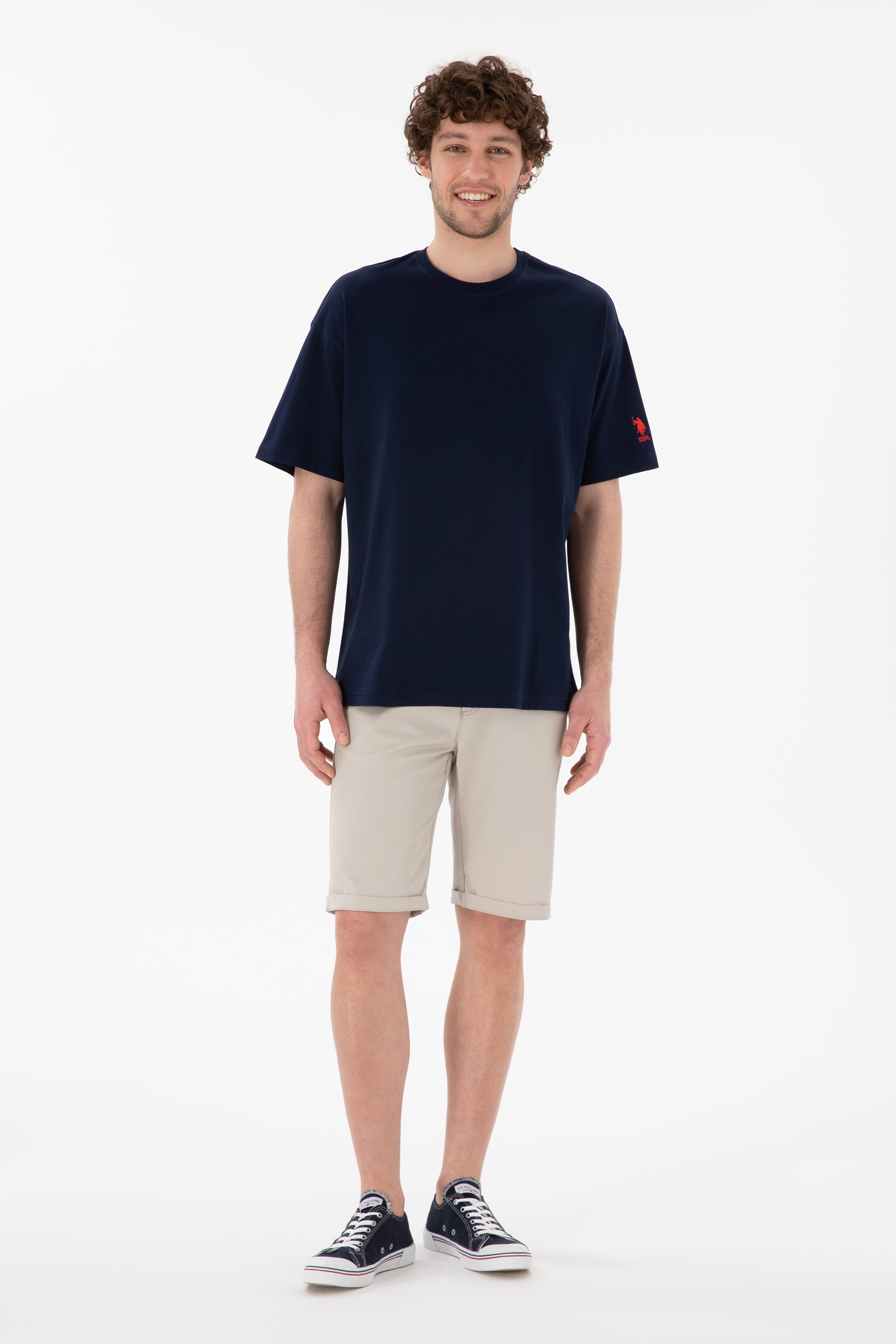 Erkek Oversize Fit Bisiklet Yaka Lacivert Tişört - Image 5