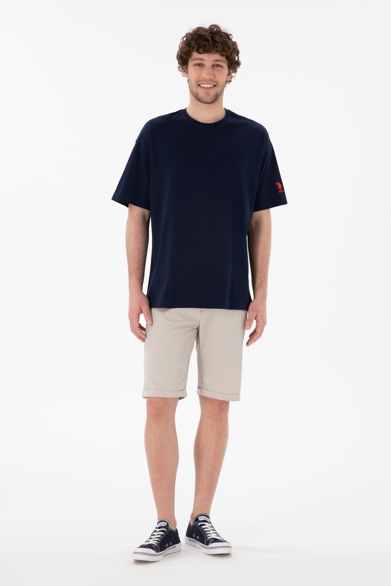 Erkek Oversize Fit Bisiklet Yaka Lacivert Tişört - 50305859020