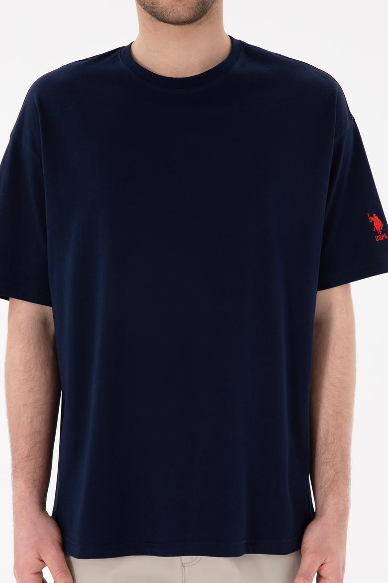 Erkek Oversize Fit Bisiklet Yaka Lacivert Tişört - 50305859020