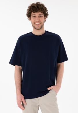 Erkek Oversize Fit Bisiklet Yaka Lacivert Tişört - 50305859020