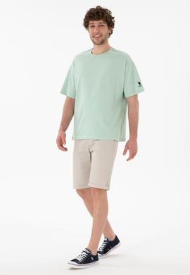 Erkek Oversize Fit Bisiklet Yaka Su Yeşili Tişört - 50305859107