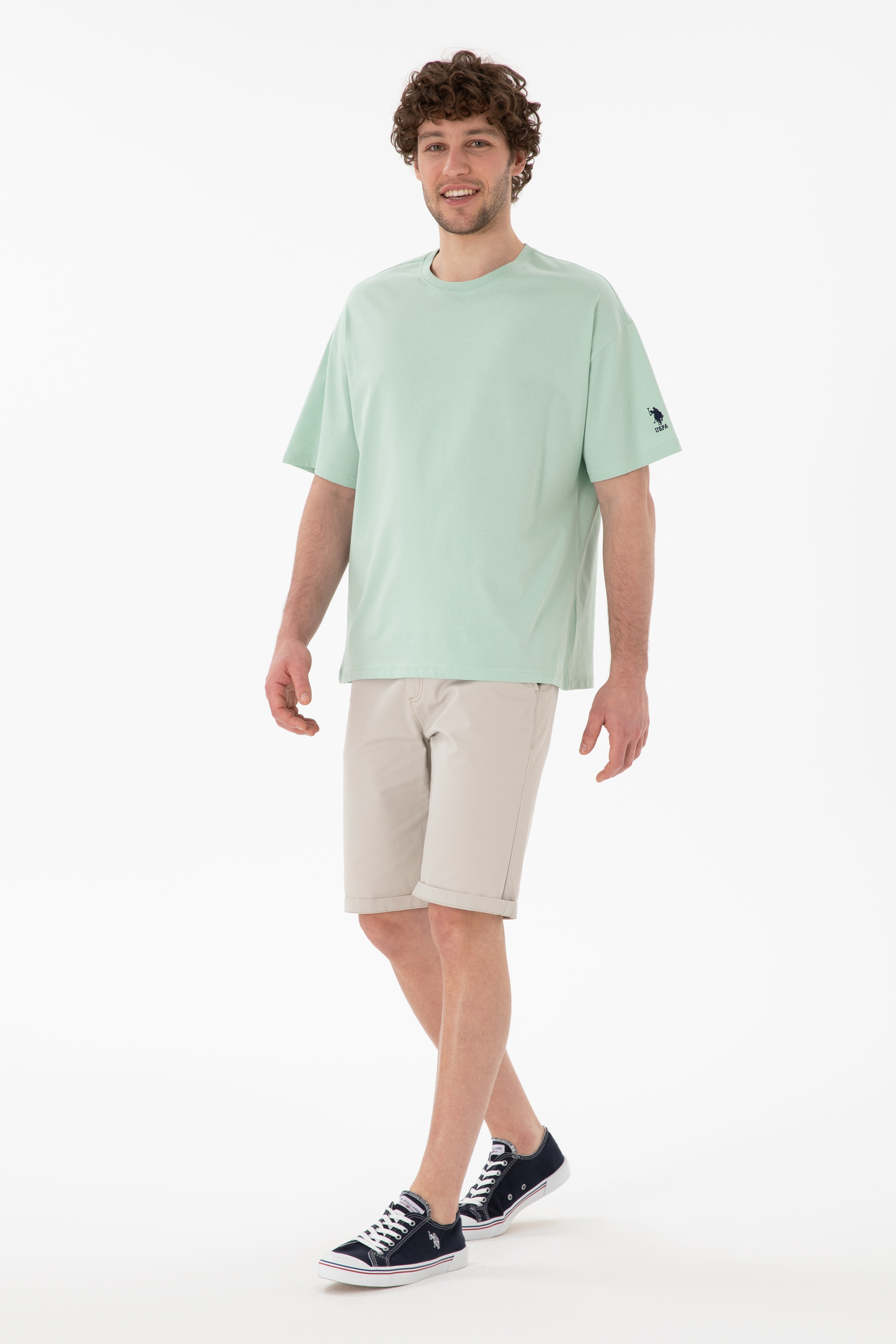 Erkek Oversize Fit Bisiklet Yaka Su Yeşili Tişört - Image 5