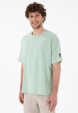 Erkek Oversize Fit Bisiklet Yaka Su Yeşili Tişört - 50305859107