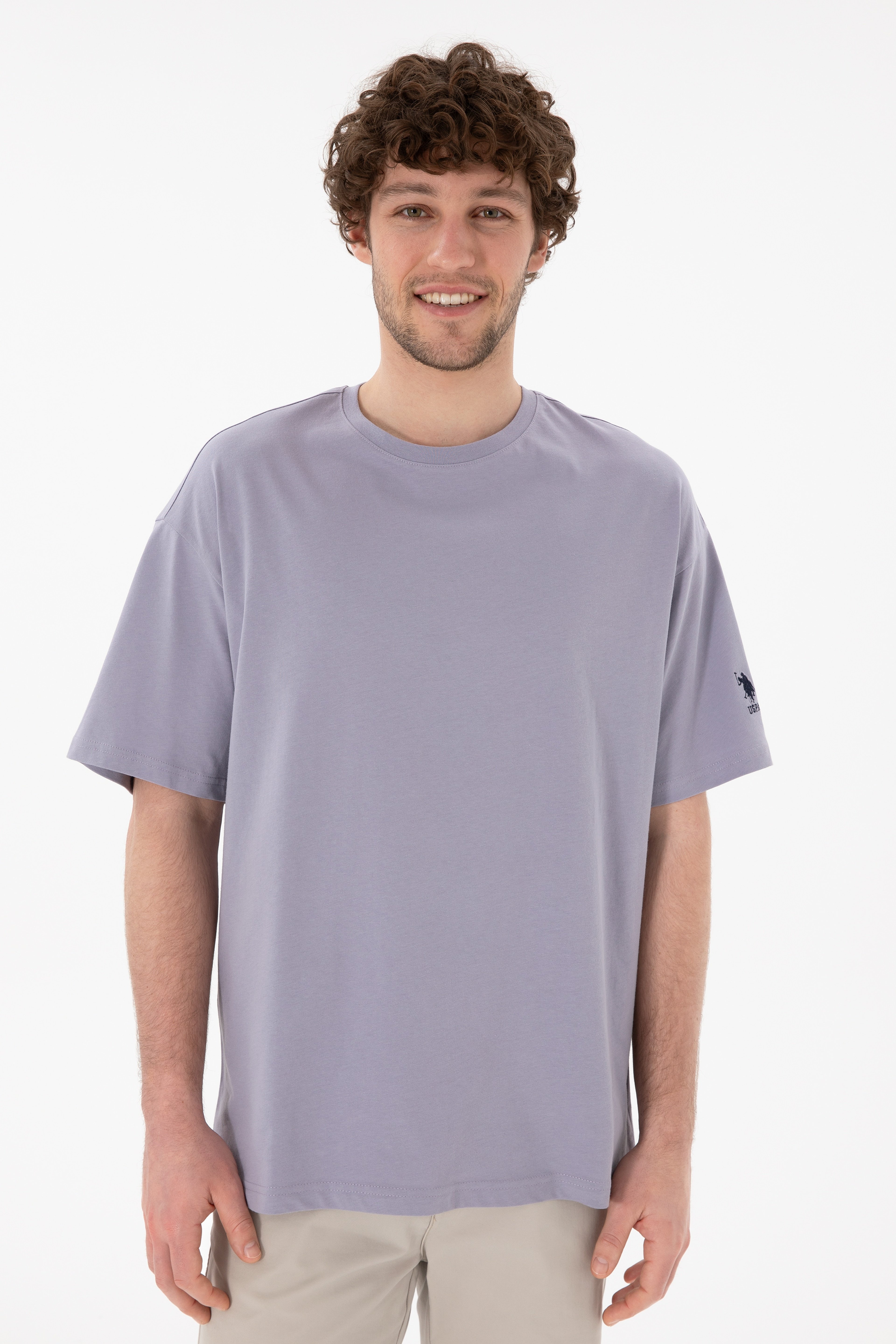 Erkek Oversize Fit Bisiklet Yaka Gri Tişört - Image 4