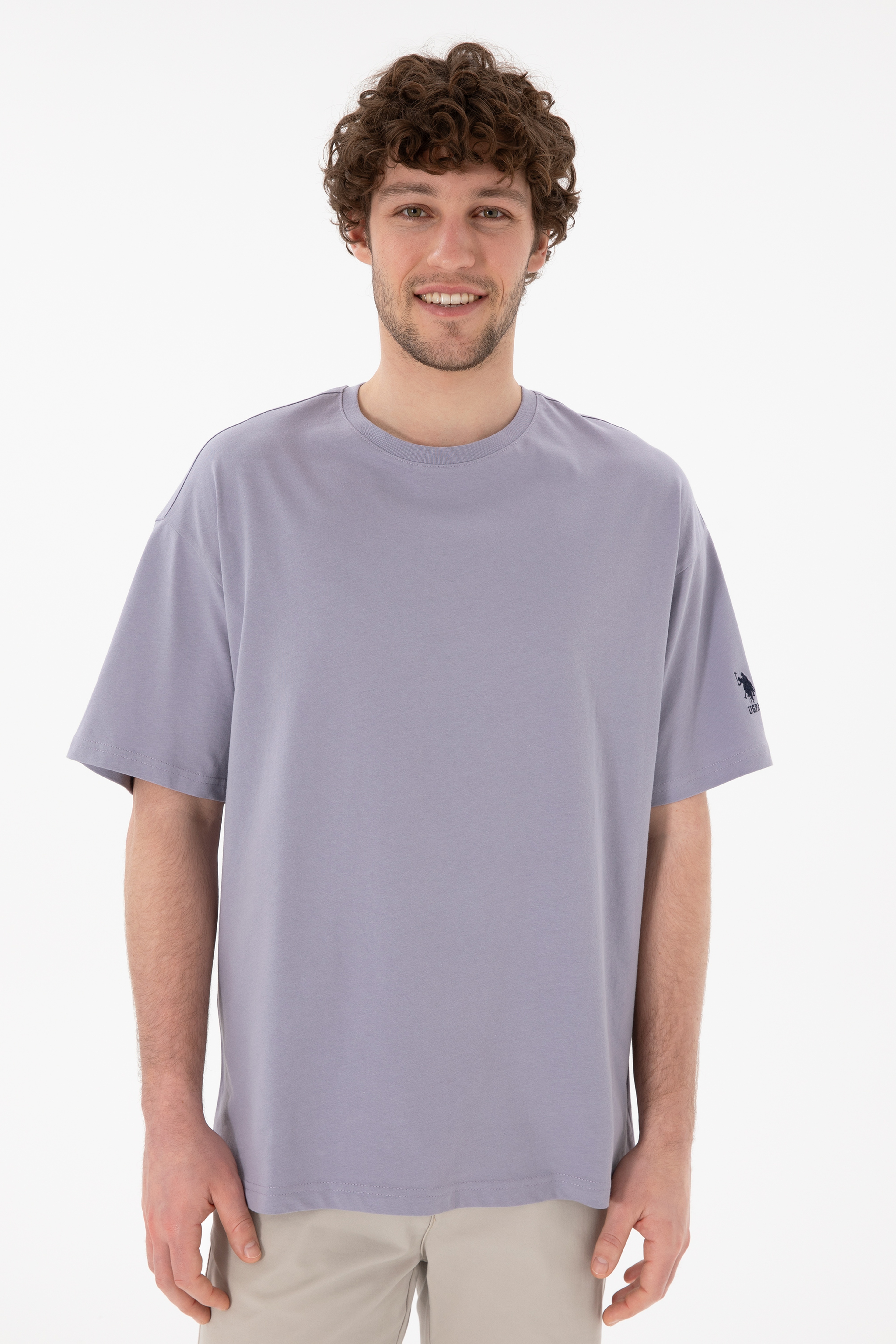 Erkek Oversize Fit Bisiklet Yaka Gri Tişört
