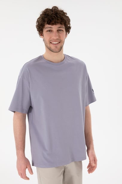 Erkek Oversize Fit Bisiklet Yaka Gri Tişört