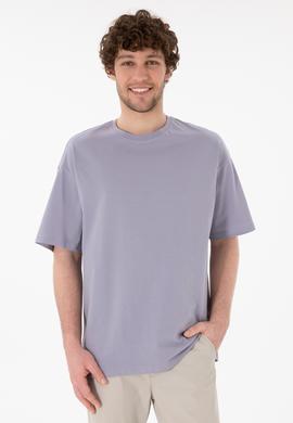 Erkek Oversize Fit Bisiklet Yaka Gri Tişört - 50305859100