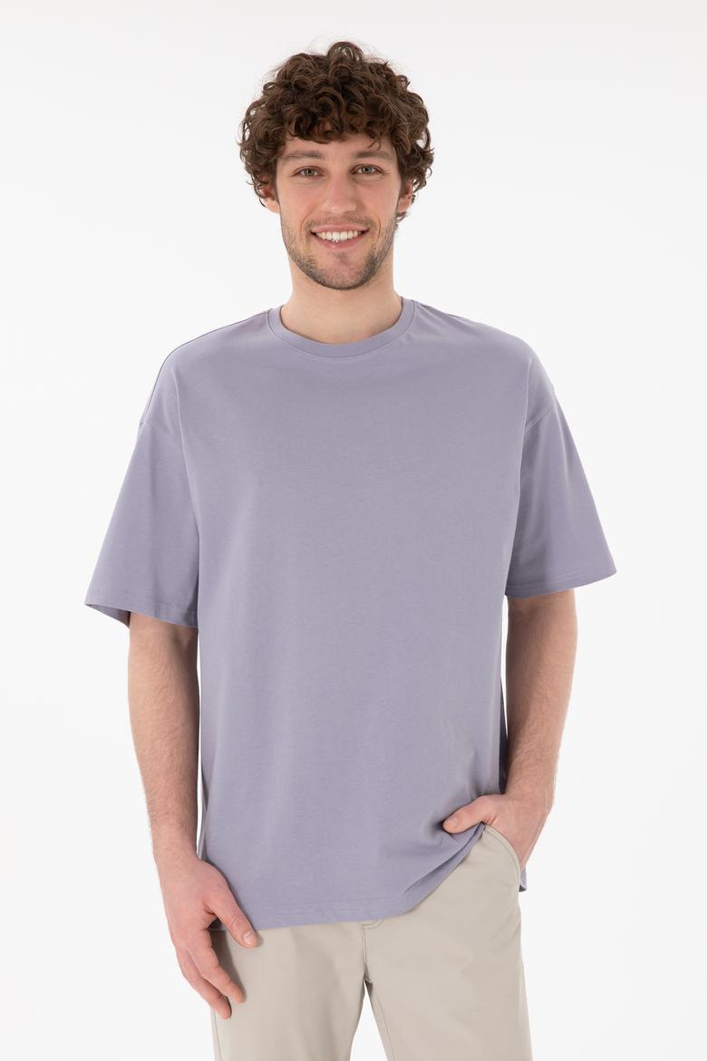 Erkek Oversize Fit Bisiklet Yaka Gri Tişört