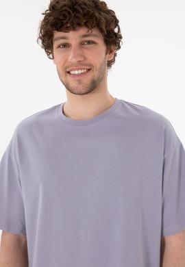 Erkek Oversize Fit Bisiklet Yaka Gri Tişört - 50305859100