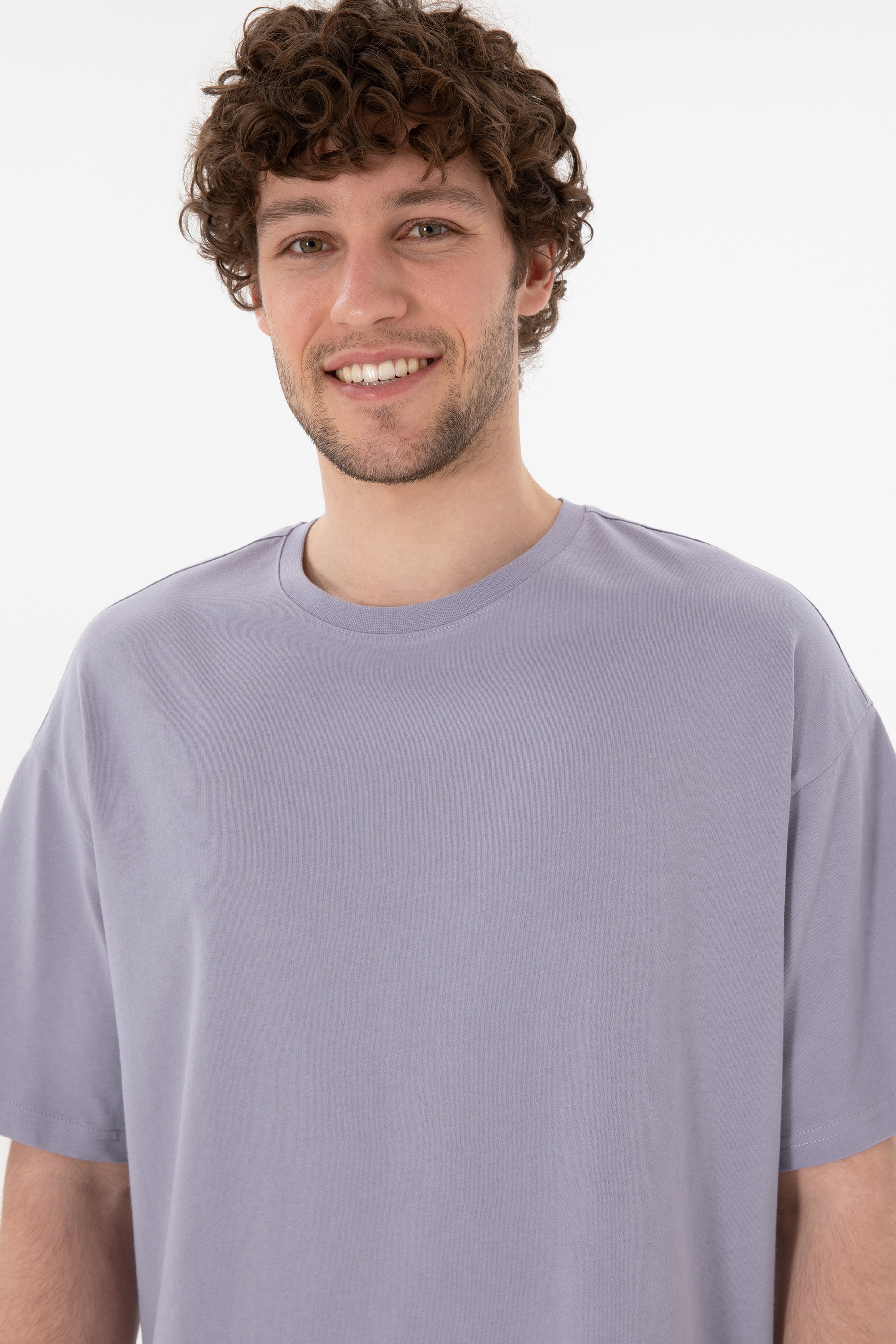 Erkek Oversize Fit Bisiklet Yaka Gri Tişört - Image 3