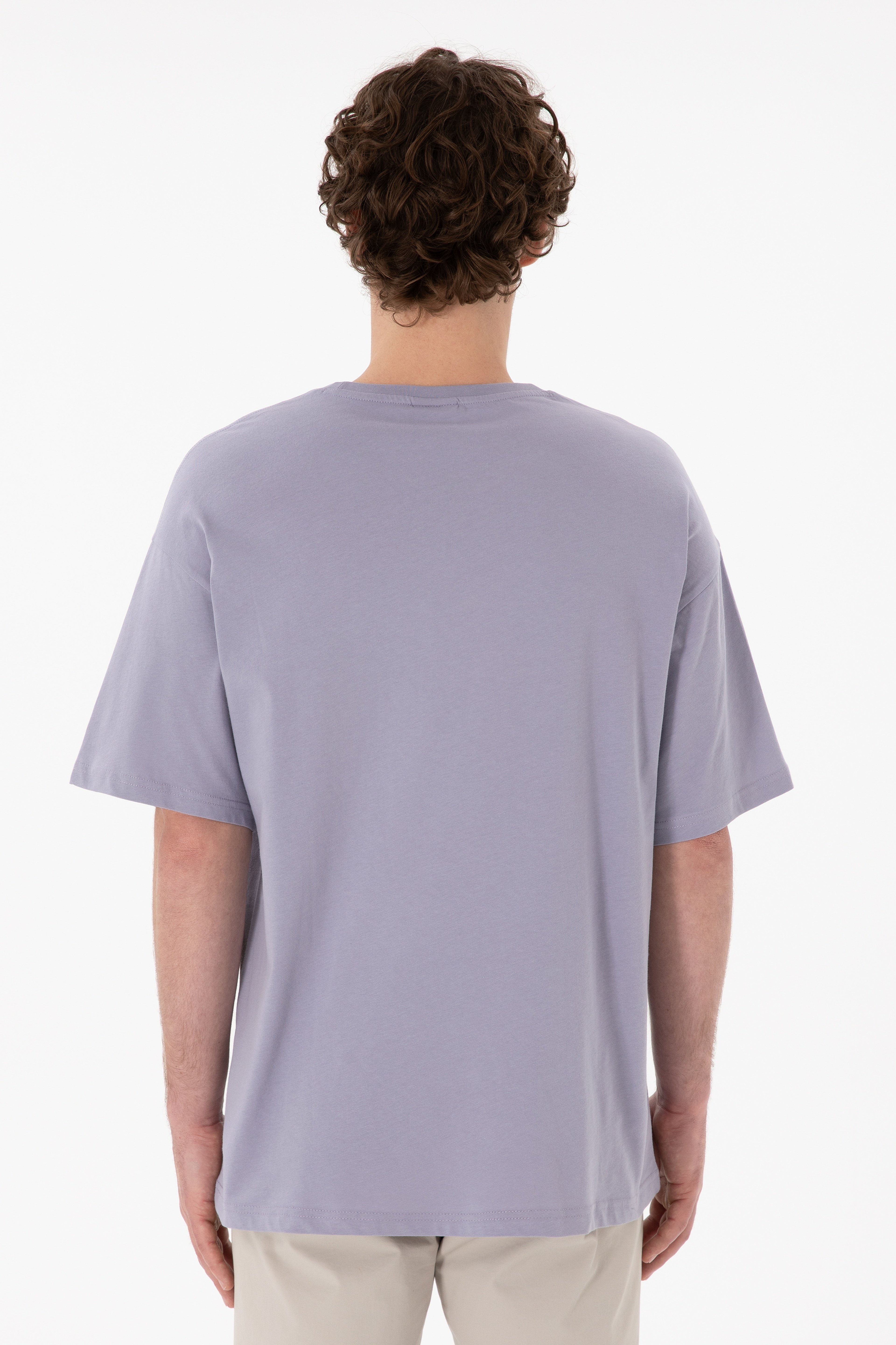 Erkek Oversize Fit Bisiklet Yaka Gri Tişört - Image 6