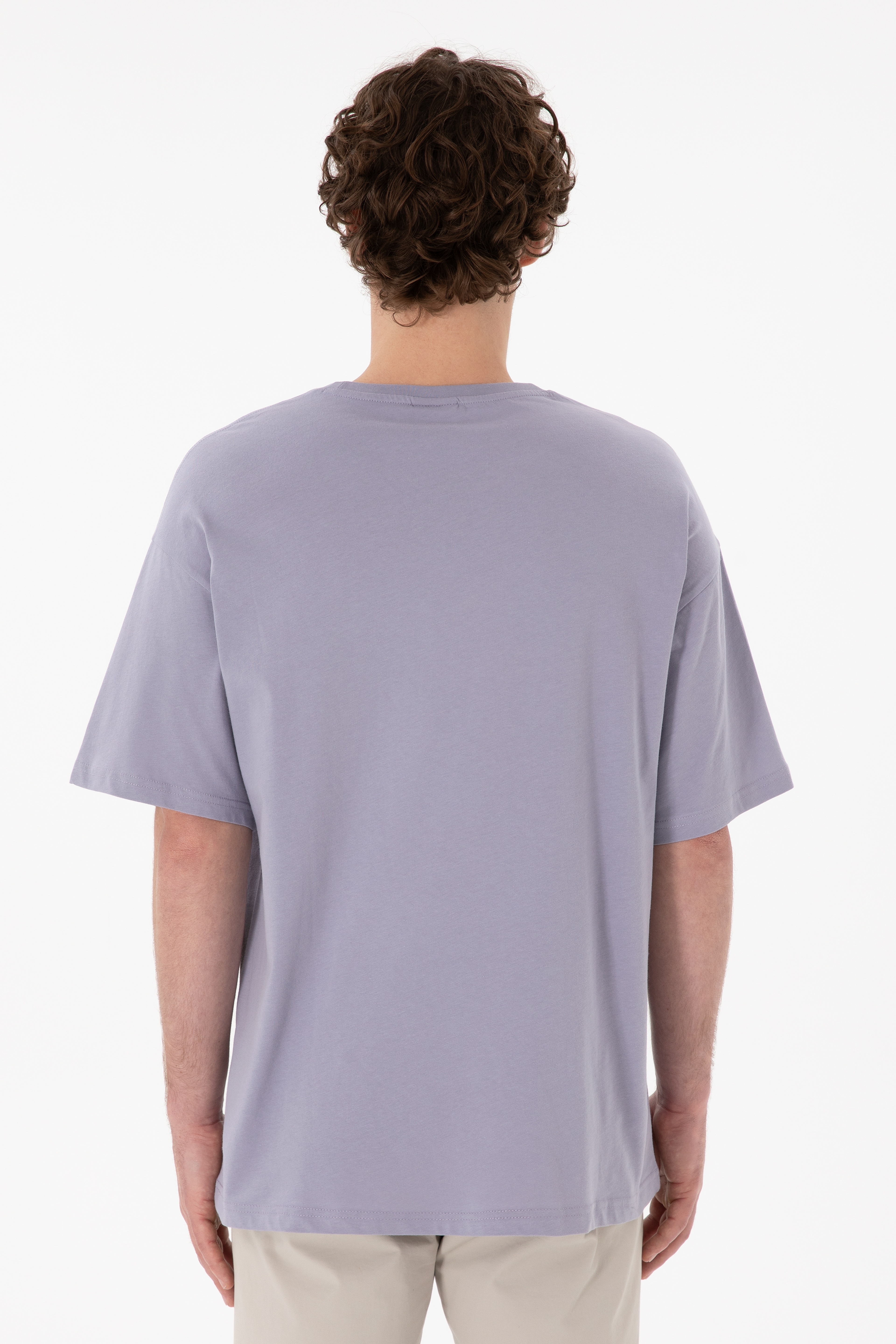 Erkek Oversize Fit Bisiklet Yaka Gri Tişört