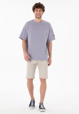 Erkek Oversize Fit Bisiklet Yaka Gri Tişört - 50305859100