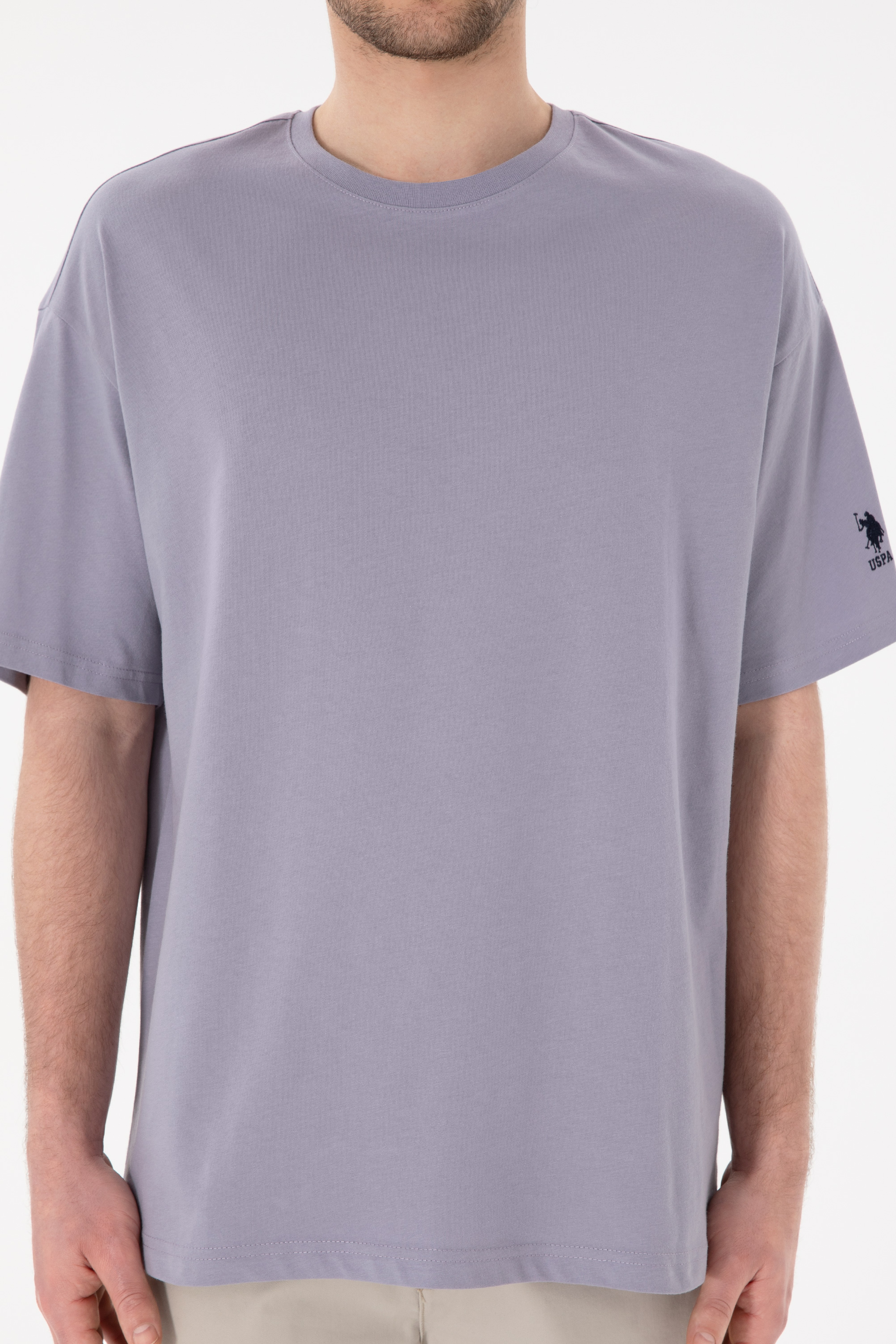 Erkek Oversize Fit Bisiklet Yaka Gri Tişört