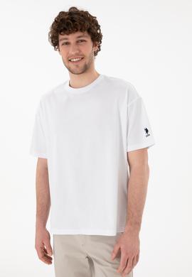 Erkek Oversize Fit Bisiklet Yaka Beyaz Tişört - 50305859007