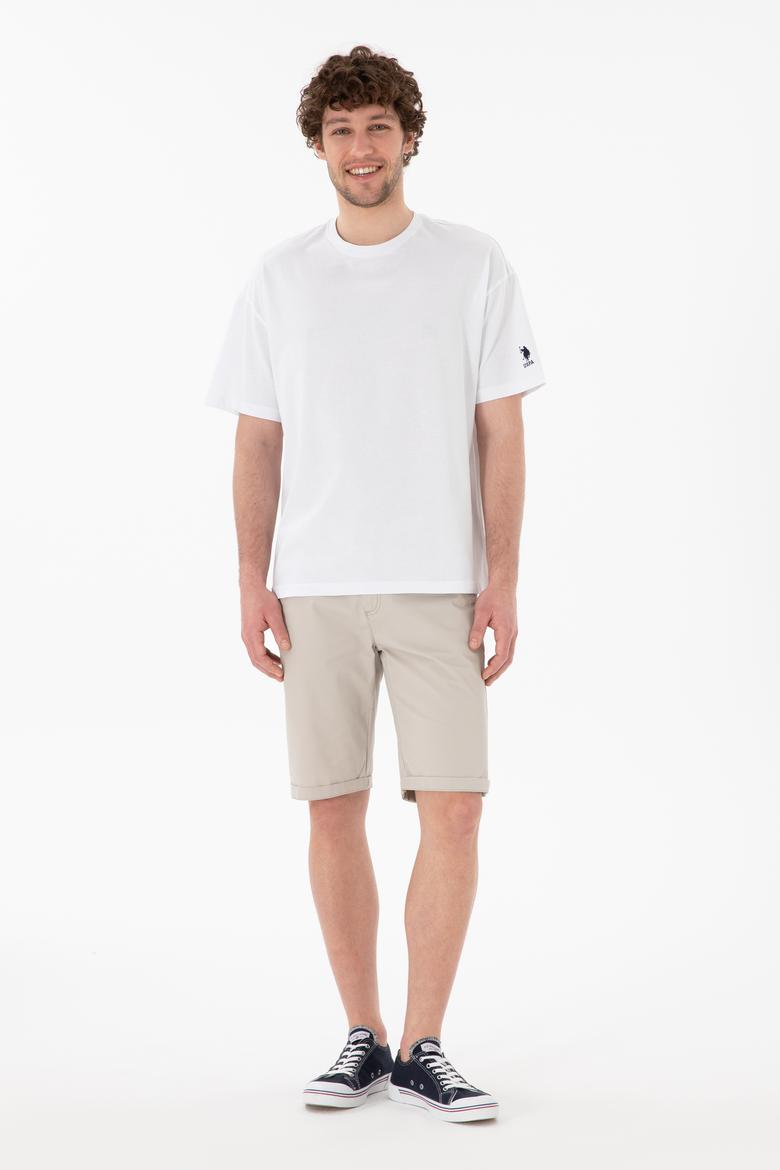 Erkek Oversize Fit Bisiklet Yaka Beyaz Tişört - 50305859007