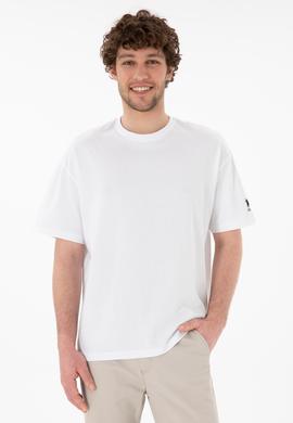 Erkek Oversize Fit Bisiklet Yaka Beyaz Tişört - 50305859007