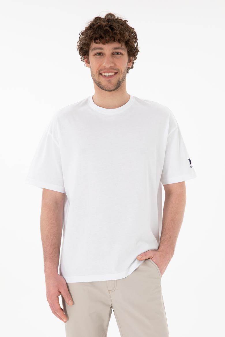 Erkek Oversize Fit Bisiklet Yaka Beyaz Tişört