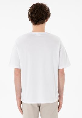 Erkek Oversize Fit Bisiklet Yaka Beyaz Tişört - 50305859007