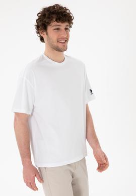 Erkek Oversize Fit Bisiklet Yaka Beyaz Tişört - 50305859007