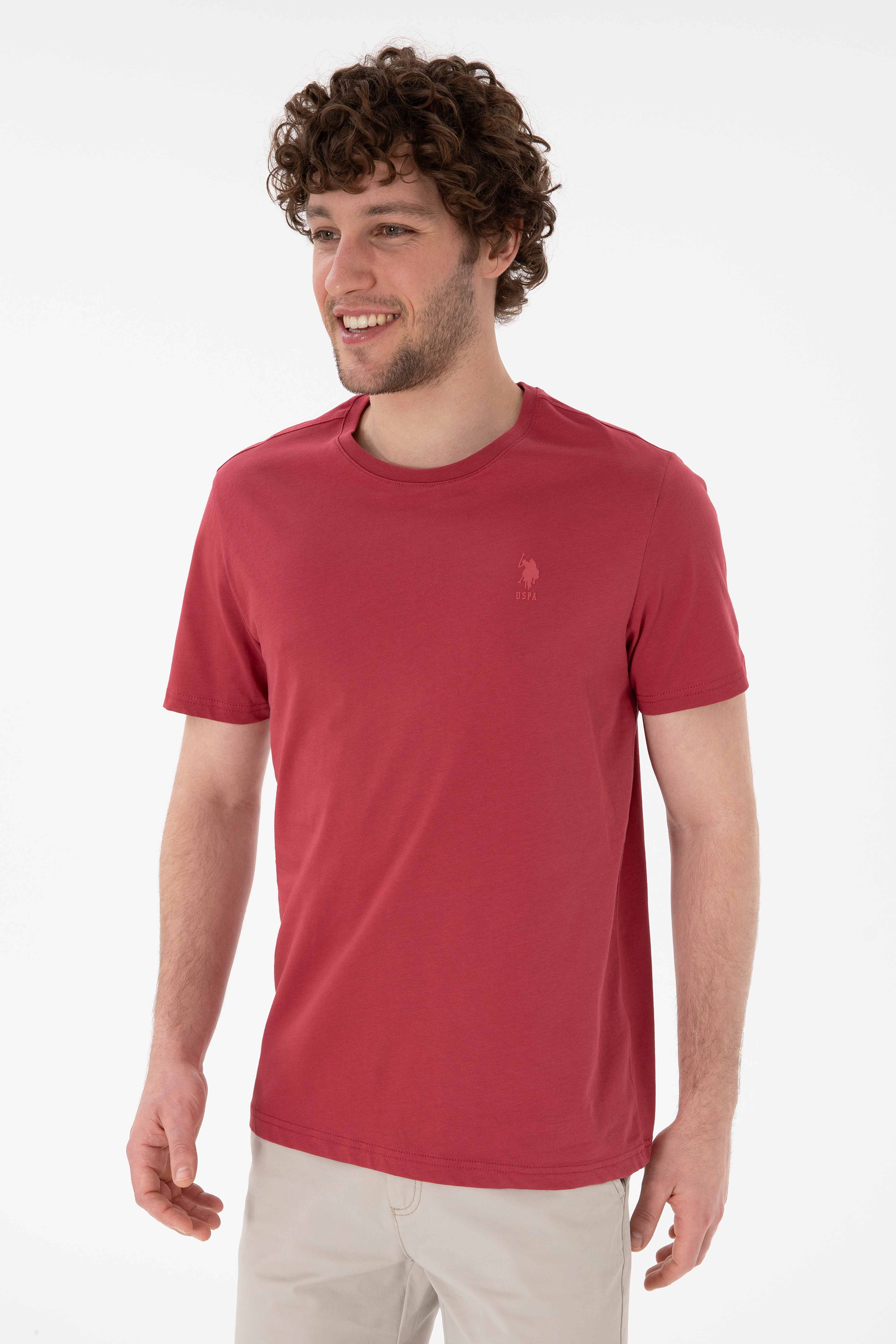 Erkek Regular Fit Bisiklet Yaka Vişne Basic Tişört