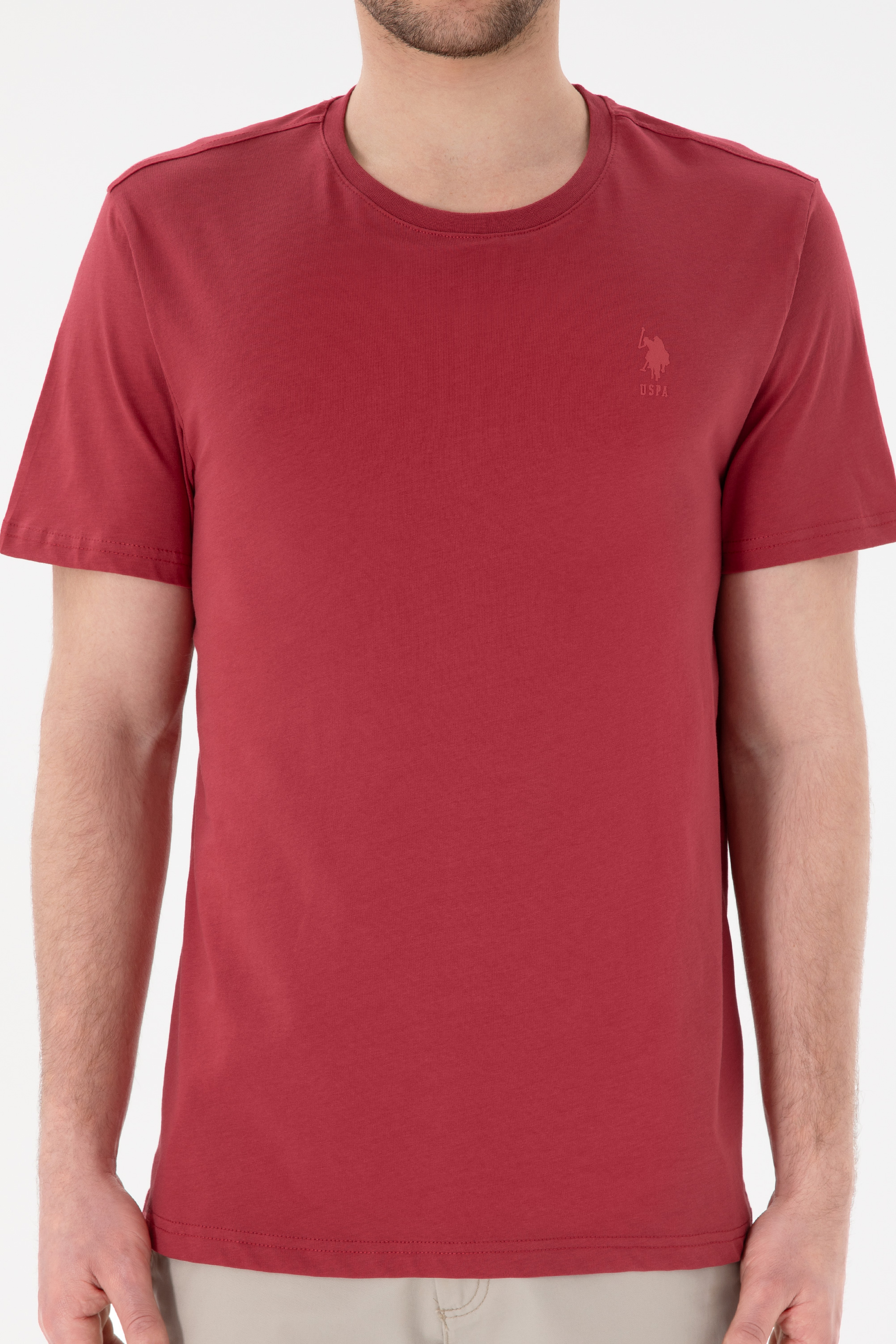 Erkek Regular Fit Bisiklet Yaka Vişne Basic Tişört