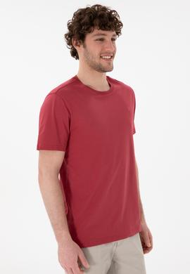 Erkek Regular Fit Bisiklet Yaka Vişne Basic Tişört - 50305924178