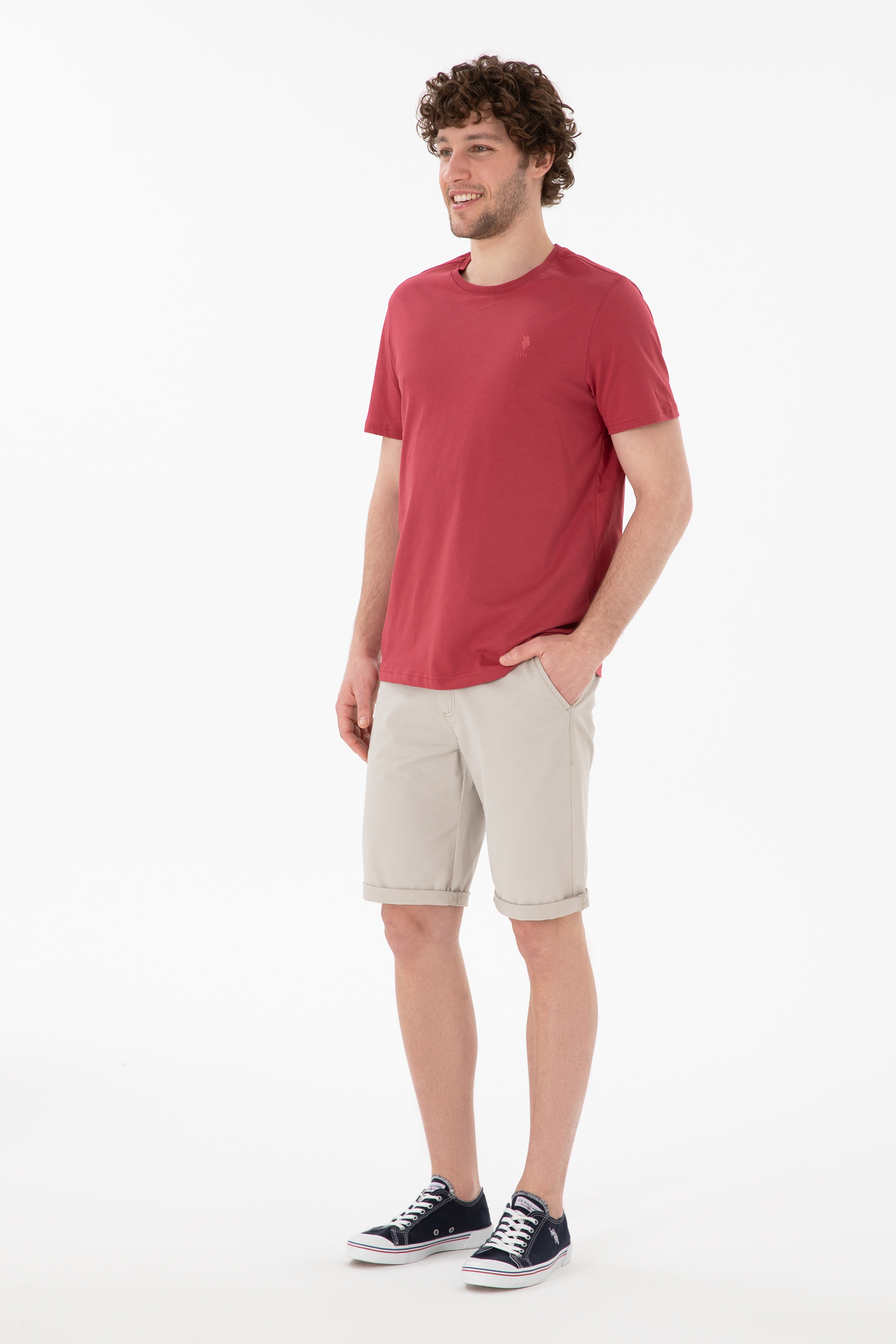 Erkek Regular Fit Bisiklet Yaka Vişne Basic Tişört