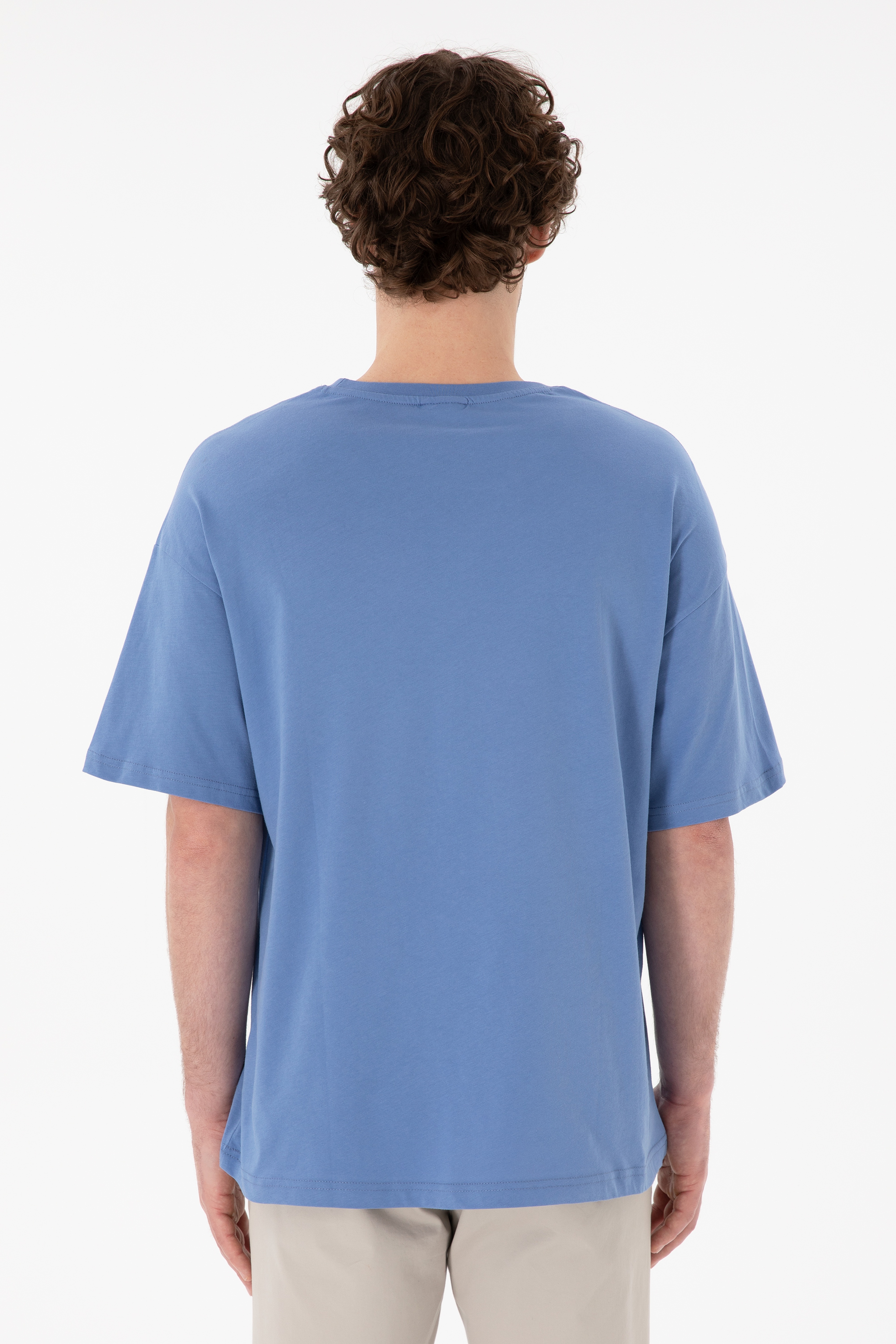 Erkek Oversize Fit Bisiklet Yaka Koyu Mavi Tişört - Image 6