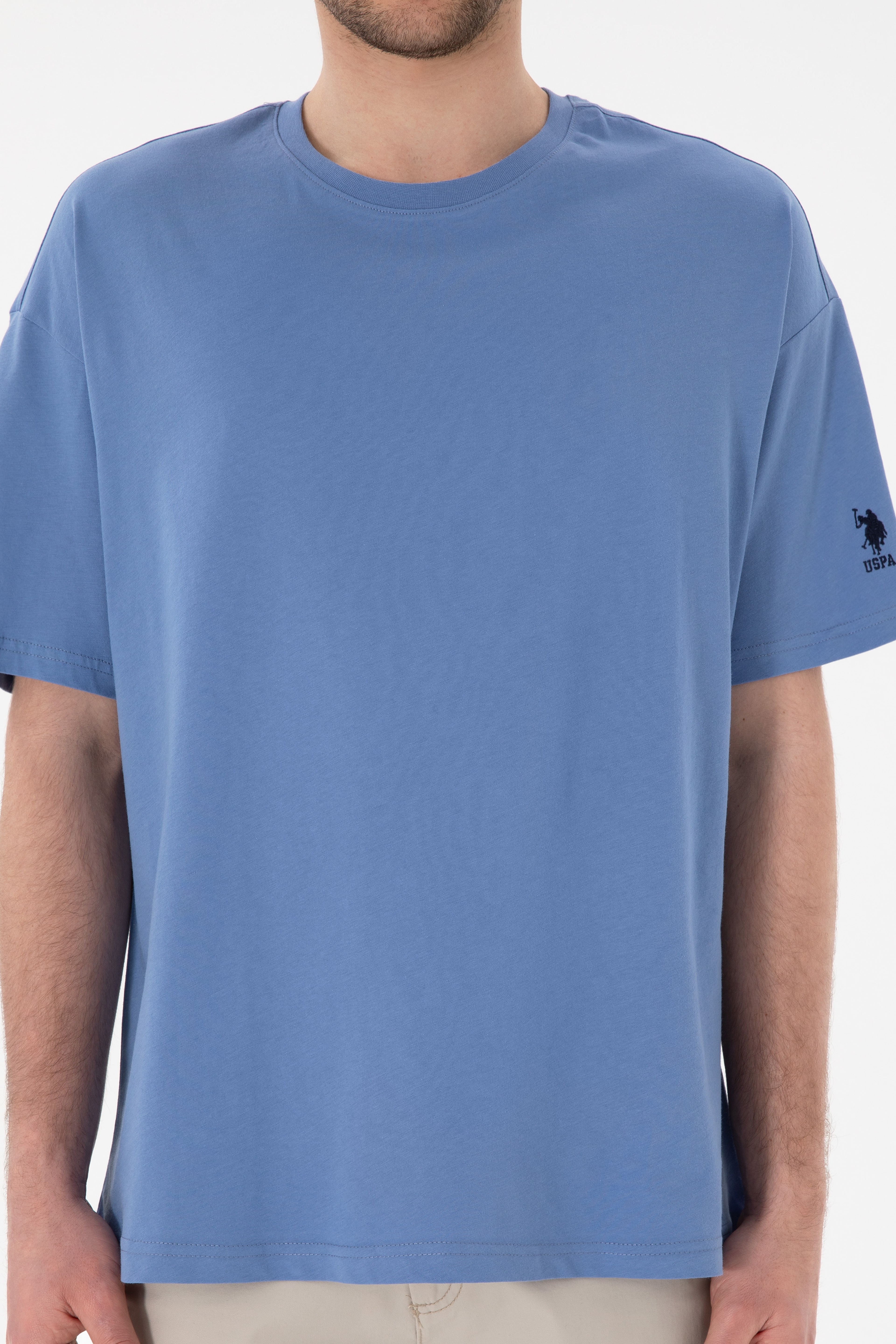 Erkek Oversize Fit Bisiklet Yaka Koyu Mavi Tişört - Image 7
