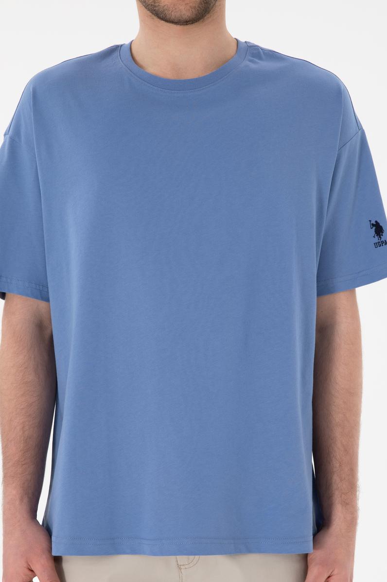 Erkek Oversize Fit Bisiklet Yaka Koyu Mavi Tişört