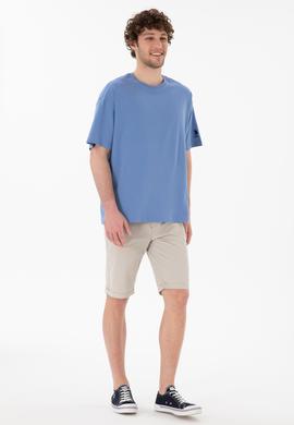 Erkek Oversize Fit Bisiklet Yaka Koyu Mavi Tişört - 50305859137