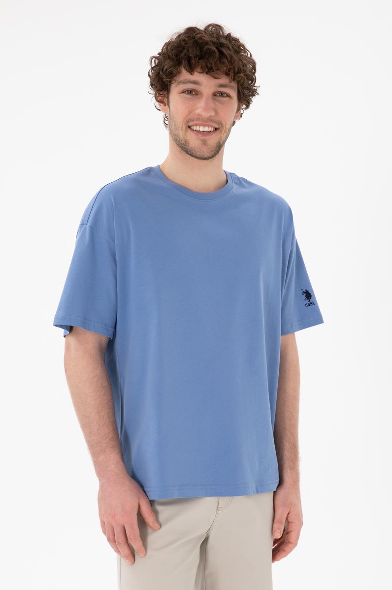 Erkek Oversize Fit Bisiklet Yaka Koyu Mavi Tişört