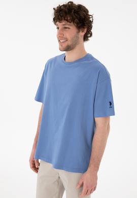 Erkek Oversize Fit Bisiklet Yaka Koyu Mavi Tişört - 50305859137