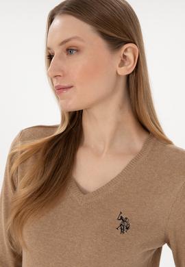 Kadın Camel Melanj V Yaka Basic Kazak - 50251903087