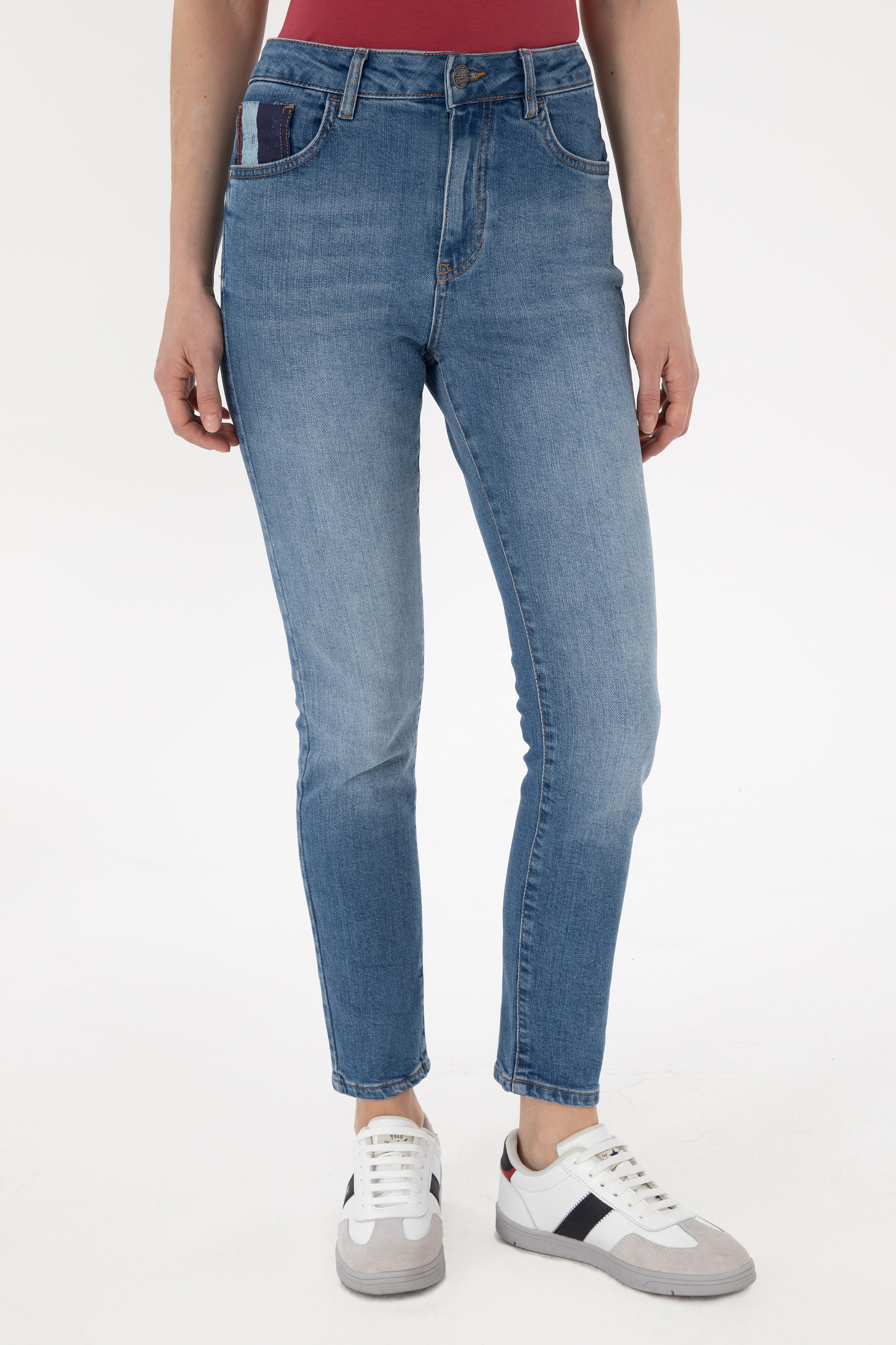 Kadın Mavi Slim High Waist Fit Jean Pantolon - Image 2